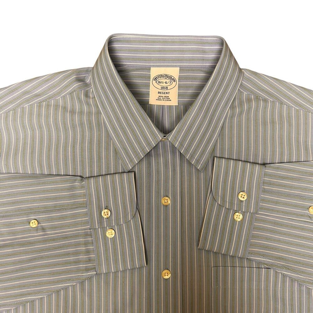 BROOKS BROTHERS Men's Blue Green Stripe Regent Fit Non-Iron Button Shirt Sz 16.5